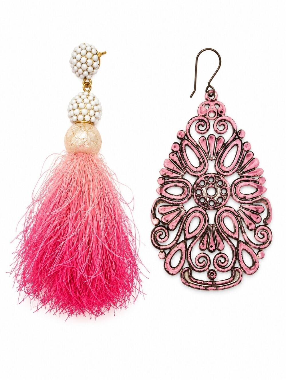 Mismatched Baublebar Fuzzy Tassel Filigree Rave Festival Dangle Earrings